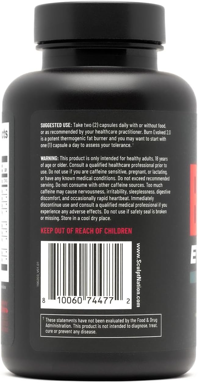 Sculpt Nation by V Shred Burn Thermogenic Fat Burner for Men &amp Women - Daytime Fat Burner Metabolism Booster - Premium Capsimax Cayenne Pepper Chromax Patented Ingredients - 60 Natural Veggie Pi