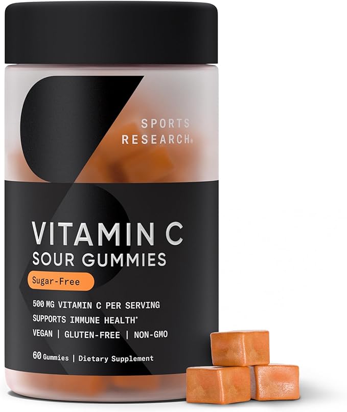 Sports Research­® Vitamin C Gummies | 500 mg Vitamin C | Sugar Free Gelatin Free Vegan Certified &amp Non-GMO Tested | Immune &amp Antioxidant Support 60 Gummies