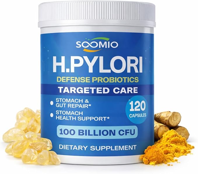 H.Pylori Support Probiotic 100 Billion CFU - Lactobacillus Reuteri Mastic Gum Berberine Zinc Carnosine Green Tea | Stomach Comfort &amp Gut Microbiome Care | Delayed-Release Vegan Capsules 120 C