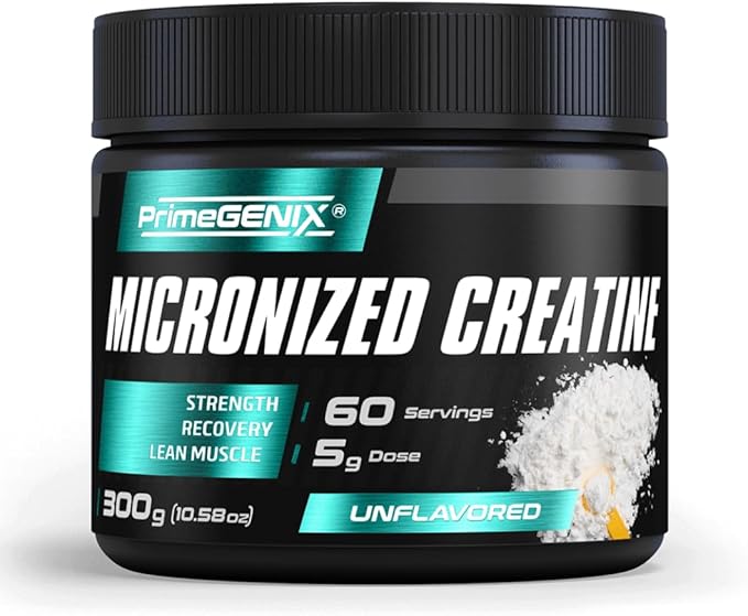 PrimeGENIX Micronized Creatine Monohydrate Powder - 300g Creatine Powder with 60 Servings to Support Strength Endurance and Recovery - Perfect Fitness Supplement for Muscle Building