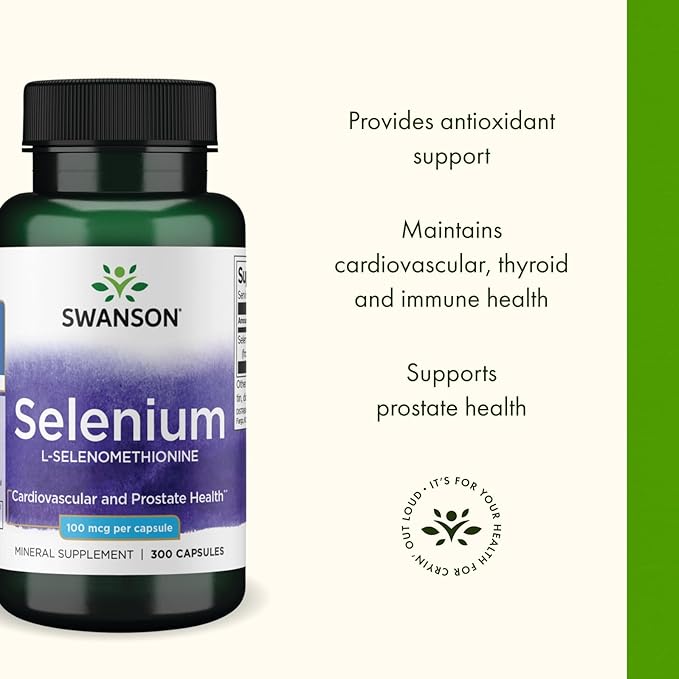 Swanson Selenium (L-Selenomethionine) - Herbal Supplement Promoting Heart Health &amp Prostate Health - May Support Immune System &amp Thyroid Health - (300 Capsules 100mcg Each) (2 Pack)