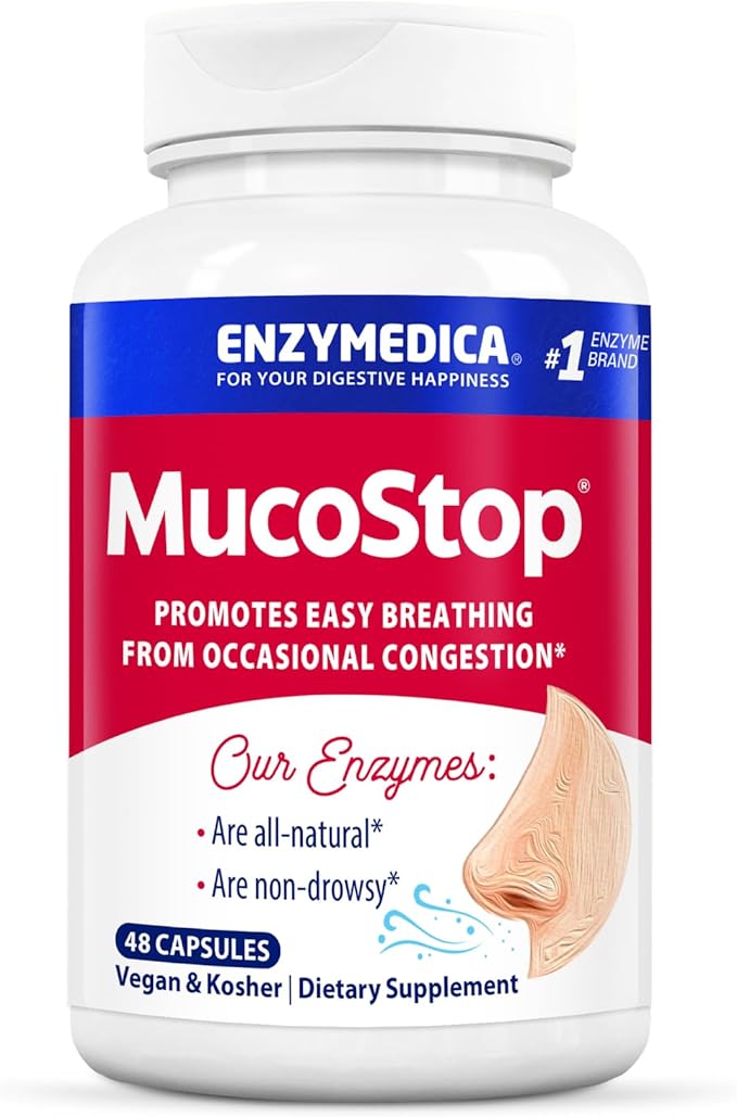 Enzymedica MucoStop Natural Enzyme Supplement Relieves Seasonal or Occasional Congestion Supports Easy Breathing 48 Count