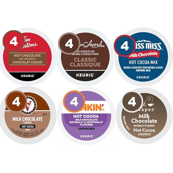 Hot Chocolate K-Cups for Keurig Variety Pack Sampler. All the Top Cocoa In One Box. 24 Count