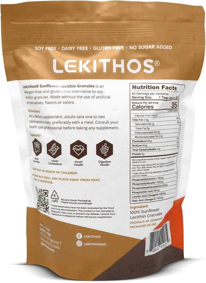 Sunflower Lecithin Granules Vegan Allergen Free Gluten Free No Artificial Preservatives Single Ingredient 16oz