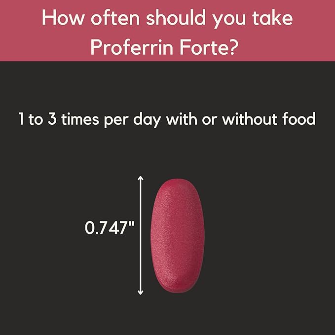 Proferrin Forte-12mg of high Absorbing Heme Iron Polypeptide. Easy on The Gut. 90 Tablets. 1mg of Folic Acid to aid in red Blood Cell Production. Not affected by Coffee Calcium or PPI's.