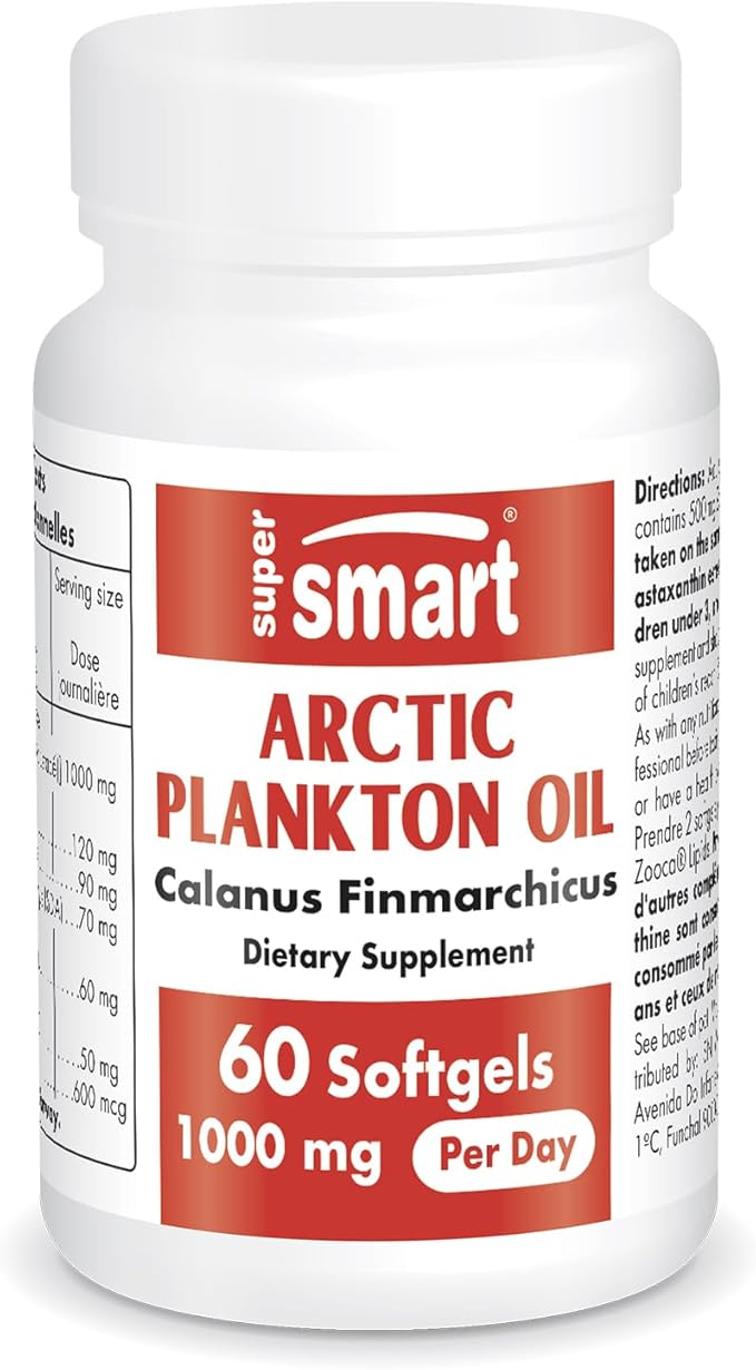 Supersmart - Arctic Plankton Oil 1000mg per Day (Patented) - Greater Nutrition Than Fish &amp Krill Oil Supplement - with Omega-3 Fatty Acids EPA DHA &amp SDA | Non-GMO &amp Gluten Free - 60 Soft