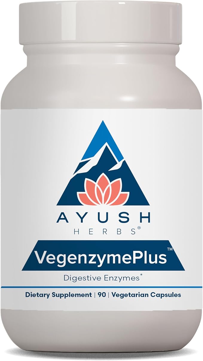 Ayush Herbs VegenzymePlus - Digestive Enzymes for Women &amp Men Enzymes for Digestion with Bromelain Lipase Lactase Protease 100% Vegetarian Gut Health Supplement - 60 Servings