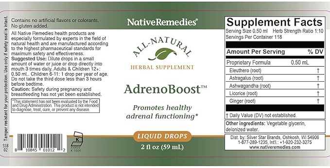 Native Remedies AdrenoBoost - All Natural Herbal Supplement for Adrenal Support 2 Fl oz.