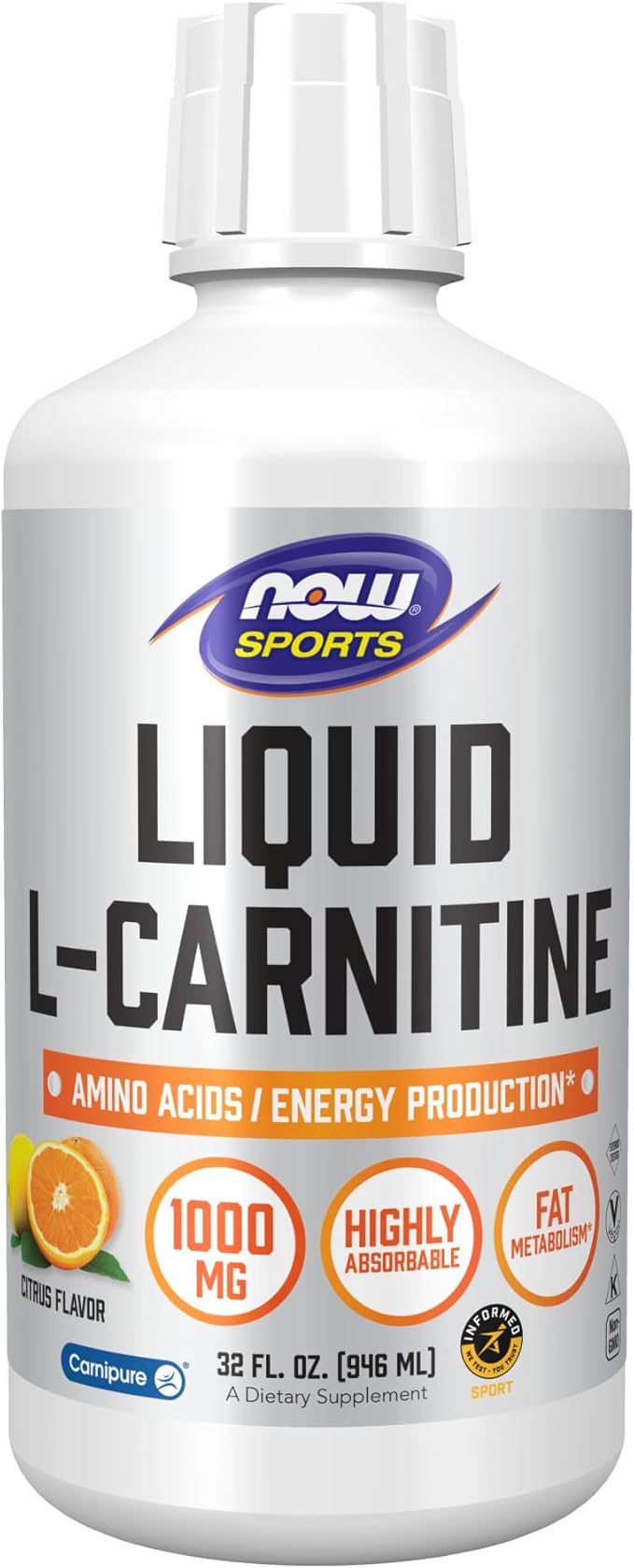 NOW Foods Sports Liquid L-Carnitine Citrus 32 fl oz (946 ml)