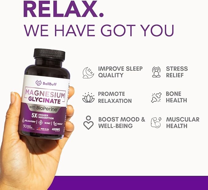 Pure Magnesium Glycinate 400mg - 5X Higher Absorption - Support Stress Relief Sleep Bone Health - 100% Chelated - Pure Magnesium Supplement for Women and Men- 90 Veggie Capsules