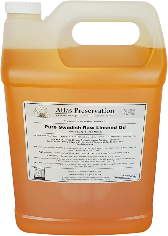 Pure Swedish Raw Linseed Oil (1 Gallon) - All Natural and Pure Linseed Oil - Rejuvinate Wood - Nourish Wooden Siding Deck Furniture Boat - Mix with Oil Based Paint - Create Custom Stains