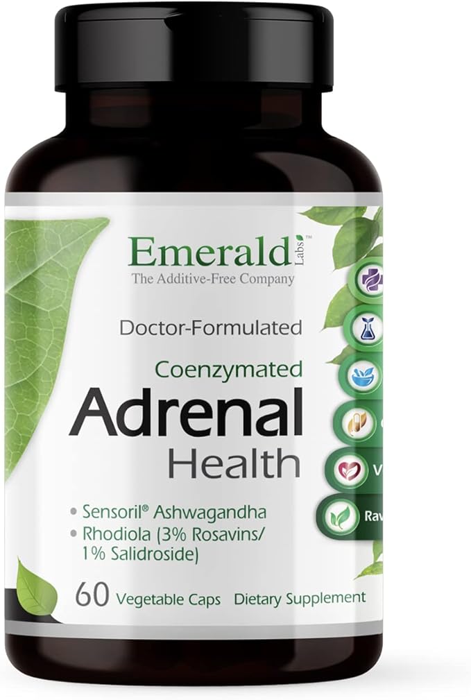 EMERALD LABS Adrenal Health - Stress Relief Energy Support &amp Restorative Sleep with Sensoril Ashwagandha B Vitamins Rhodiola &amp More* - Gluten-Free - 60 Vegetable Capsules (30-Day Supply)