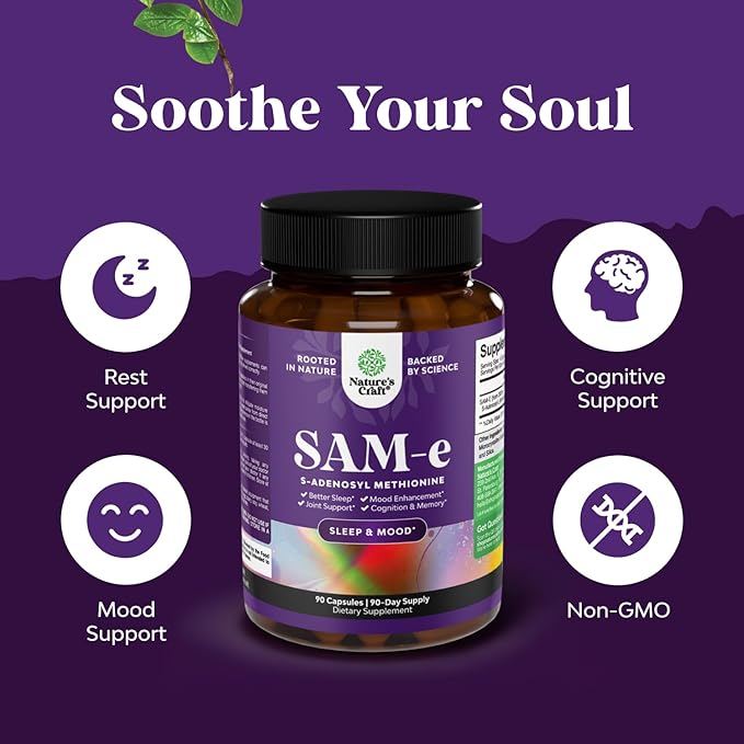Bundle of Nootropic Brain Supplement - Mental Health &amp Clarity with VIT A B6 Riboflavin Niacin Thiamin Folate and Pure SAM E Supplement 150mg Per Serving Natural S-adenosylmethionine for Mood Bala