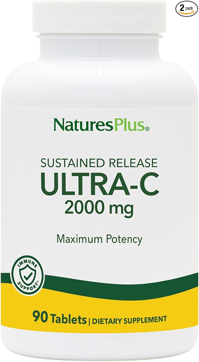 NaturesPlus Ultra-C 2000 mg - 90 Tablets Pack of 2 - Vitamin C with Rose Hips - Immune &amp Antioxidant Support - Vegetarian Gluten Free - 180 Servings