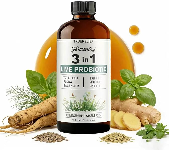 3-in-1 Live Liquid Probiotic &amp Prebiotic with Postbiotic | Refrigerated Live Cultures for Women &amp Men | 10 Strains &amp 18 Herbs for Complete Gut Health &amp Microbiome Support (16 fl oz) (1