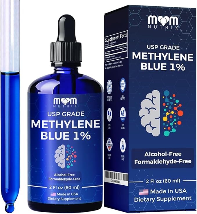 MOM NUTRIX Methylene Blue Pharmaceutical Grade - USP Grade 1% Solution Third-Party Tested Brain Health Dietary Supplement for Humans - No Formaldehyde Alcohol Free - Made in USA - 60 ml 2 oz