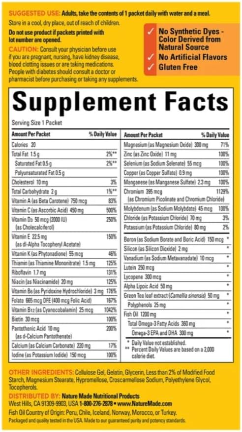 Nature Made Daily Diabetes Health Pack Dietary Supplement for Nutritional Support 60 Packets