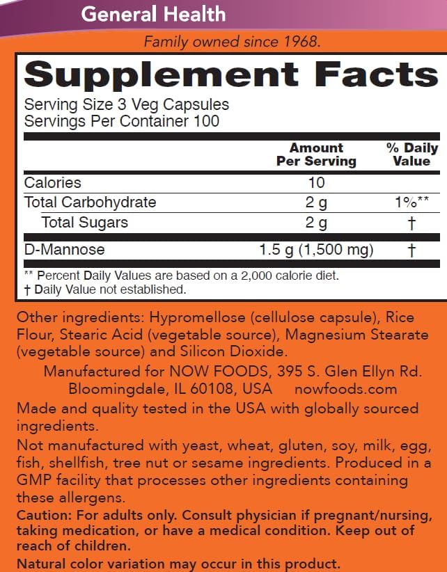 Now D-Mannose 500 mg 300 Capsules (Pack of 2) - Vegan Non GMO Supplement for Women and Men - Supports Healthy Urinary Tract Cleanses the Bladder