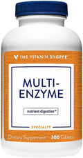 The Vitamin Shoppe Digestive Enzymes - Complete Multi-Enzyme Formula | Protein Fat Carb Digestion | 300 Tablets | Plant-Based