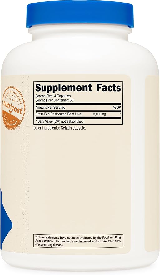 Nutricost Grass Fed Desiccated Beef Liver Capsules 3000mg Per Serv (750mg Per Cap) 240 Cap for 60 Servings - No Hormones GMO and Gluten Free Pasture-Raised Free Range Beef