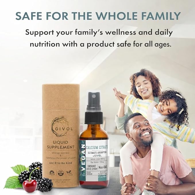Liquid Calcium Citrate 1000mg &amp Raw Vitamin C 150mg Liquid Spray Mist for Easy Absorption Wild Cherry &amp BlackBerry Flavor Calcium Supplement Non-GMO Gluten Free Sugar-Free 2oz (60ml)