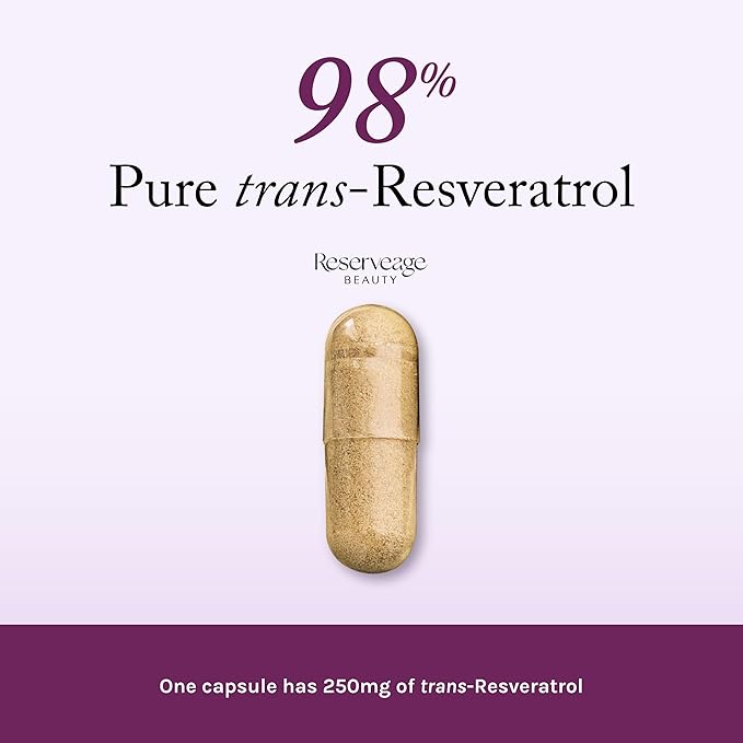Reserveage Beauty Resveratrol 250 mg - Best Trans-Resveratrol - Vegan Antioxidant Supplement for Cellular &amp Heart Health - Aids Healthy Aging &amp Immune Health - 60 Vegetable Capsules