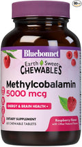 Bluebonnet Nutrition EarthSweet Methylcobalamin 5000 mcg Active Coenzyme Form of Vitamin B12 Supports Energy Boost &amp Metabolism - Vegan Gluten-Free - Raspberry Flavor - 60 Chewable Tablets