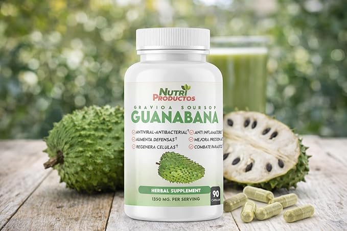 Nutrisalud Products Capsulas de Guanabana Extra potente 1350mg per Serving. Set de 2 frascos con 90 Cap c/u. Aumenta Defensas Anti Inflamatorio Mejora Presion Arterial Regenera Celulas.