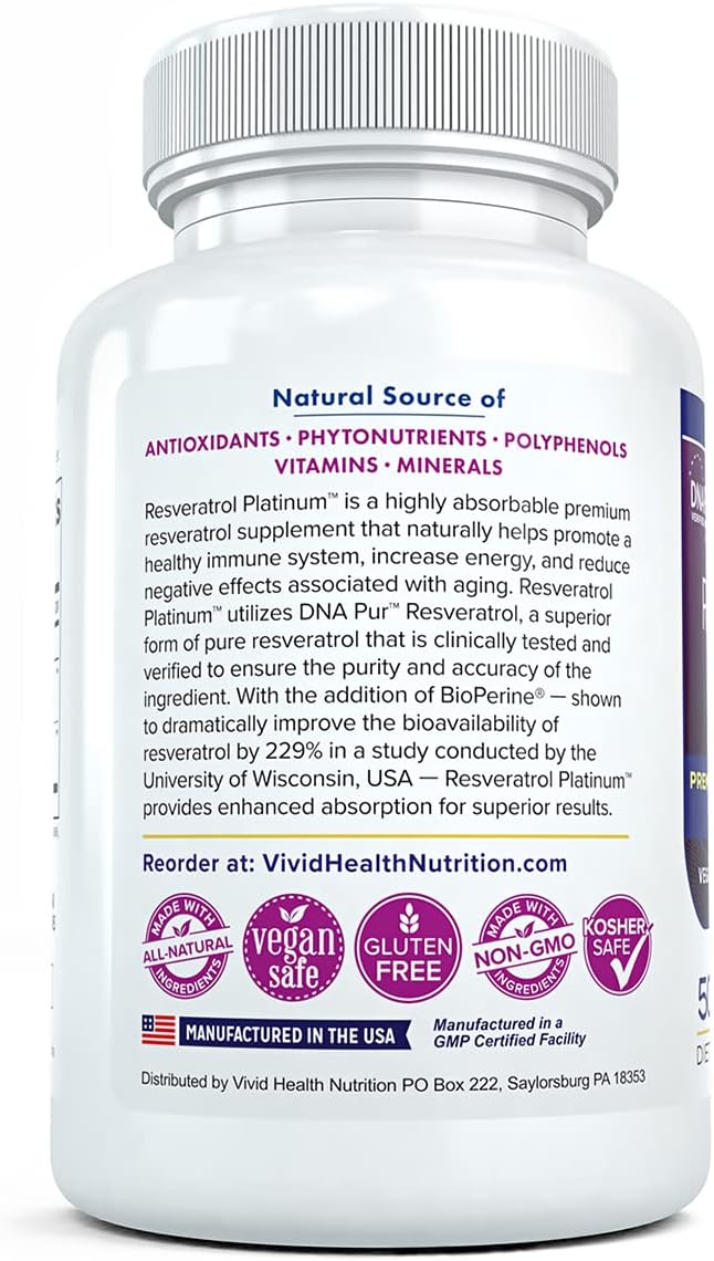 Resveratrol Platinum (3 Bottles) Anti Aging Supplement 500mg | Premium High Potency Formulation | 30 Capsules Per Bottle