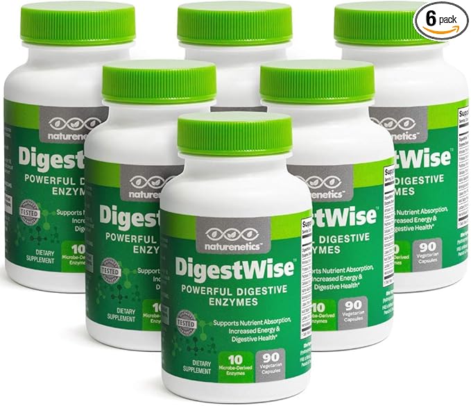 DigestWise Digestive Enzymes - 10 Powerful Vegan Enzymes to Support Digestion Gas Bloating &amp Constipation Relief - Keto Friendly - Lab Tested - 90 Capsules (6)