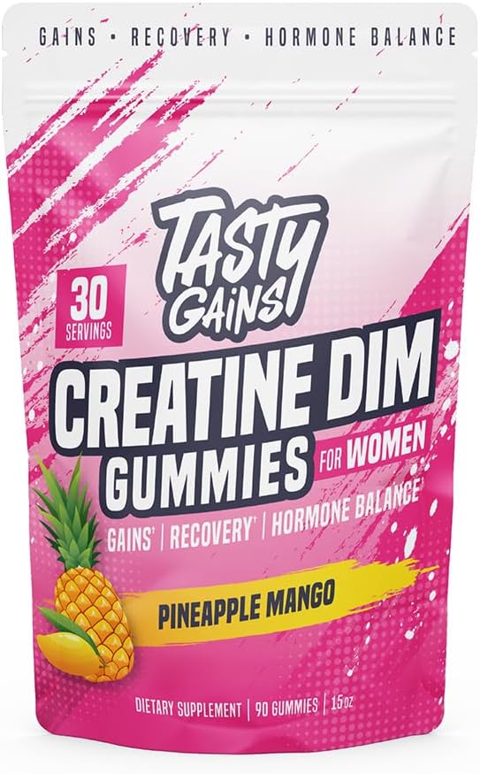 Creatine Gummies for women | 3g Creatine Monohydrate Per Serving | DIM Supplement 100 mg | Estrogen Balance for Women | Hormonal Acne Hormone Balance Glute Builder (90 Count Pineapple Mango)