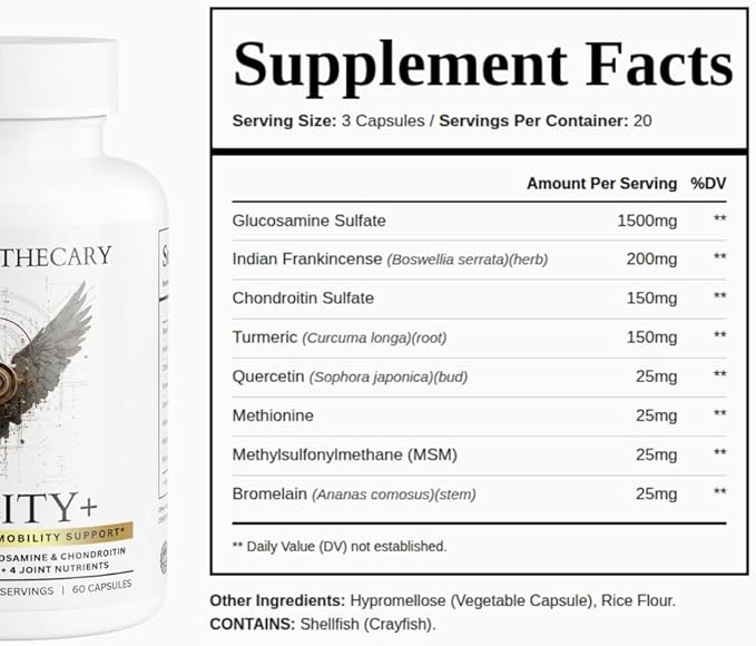 Agility+ Glucosamine Chondroitin Supplement - 1500mg Glucosamine Boswellia Turmeric MSM - Joint Support for Men &amp Women - Non-GMO Gluten Free - 60 Capsules
