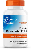 Doctor's Best Trans Resveratrol 200 mg Supplement for Men &amp Women - Red Wine Polyphenols for Health &amp Antioxidant Support Resveratrol Complex from Japanese Knotweed Vegan Non GMO - 60 Veg C