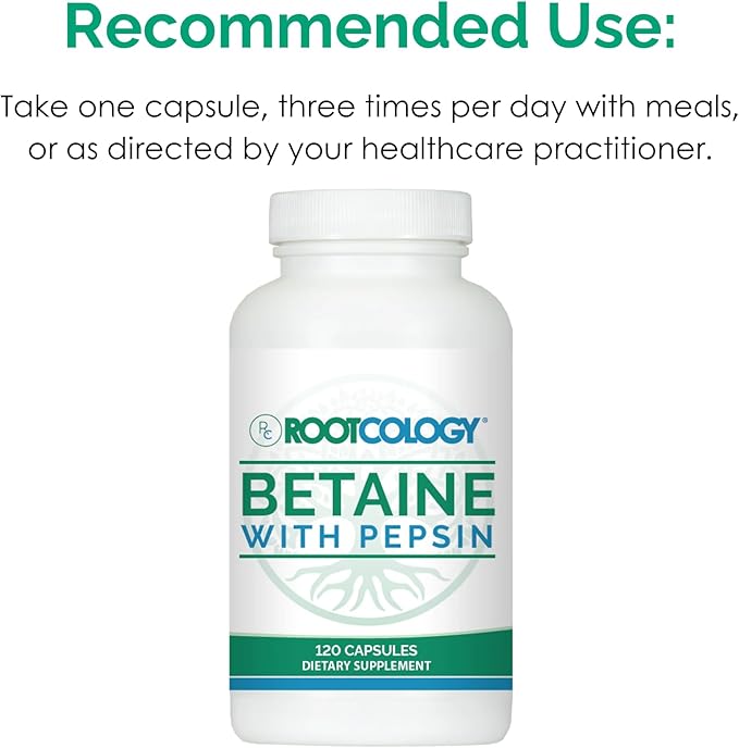 Rootcology by Dr. Izabella Wentz | Betaine with Pepsin | 750mg Betaine HCl with 50mg Pepsin for Digestion Support | 120 Capsules