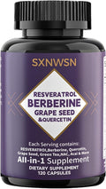 Resveratrol &amp Berberine Complex 120 Capsules - Antioxidant Support with Grape Seed Quercetin &amp NAC Promotes Healthy Cellular Function &amp Metabolism
