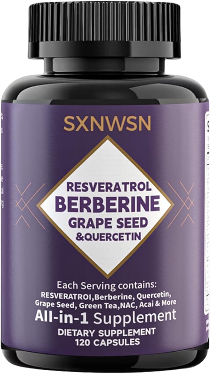 Resveratrol &amp Berberine Complex 120 Capsules - Antioxidant Support with Grape Seed Quercetin &amp NAC Promotes Healthy Cellular Function &amp Metabolism