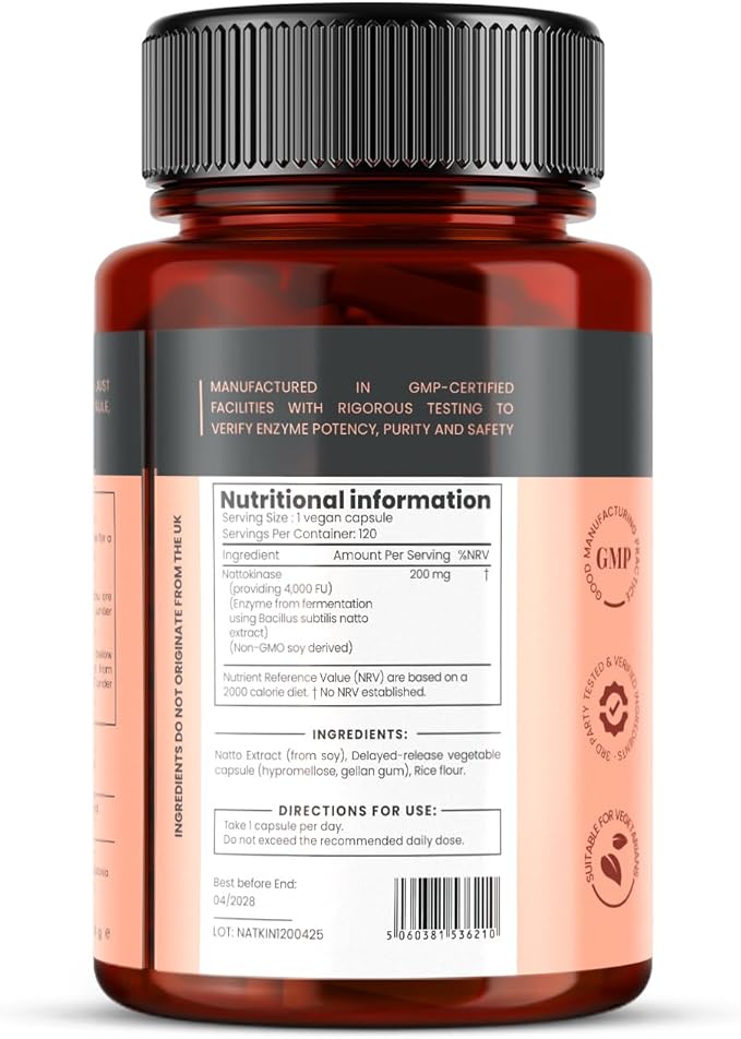 Nattokinase 4000 FU per Capsule – 120 Vegan Capsules – High Potency – Delayed-Release – Non-GMO Soy-Derived – Clean Label – 4 Month Supply – Pure Enzyme from Bacillus subtilis Natto