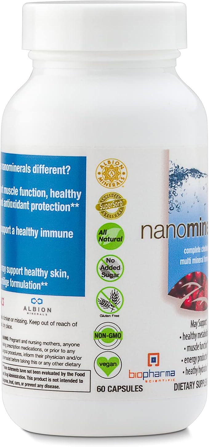 Biopharma Scientific NanoMinerals | Complete Chelated Multi-Mineral Capsules | Calcium Magnesium Zinc Iron Potassium Copper Chromium &amp More | 30 Servings