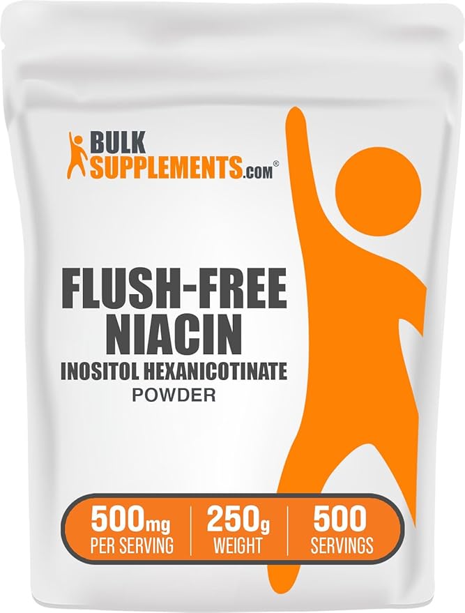 BulkSupplements.com Flush Free Niacin Powder - as Inositol Hexanicotinate Vitamin B3 Supplement Niacin 500mg Flush Free - Gluten Free 500mg of per Serving 250g (8.8 oz) (Pack of 1)