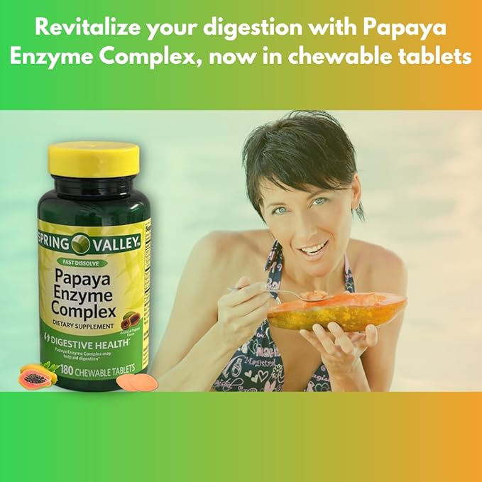 Papaya Enzyme Chewable- Tablets Complex 180 Count (Pack of 2)