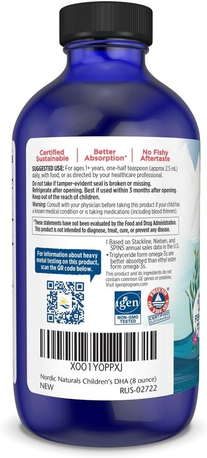 Nordic Naturals Children’s DHA Orange - 8 oz for Kids - 530 mg Omega-3 with EPA &amp DHA - Brain Development &amp Function - Non-GMO - 96 Servings