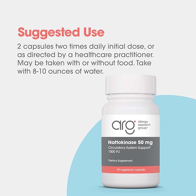 Allergy Research Group ARG Nattokinase 50 mg - Supplement to Support Healthy Circulation - Delivers 50 mg Nattokinase NSK-SD from Fermented Soybeans per Serving - 45 Servings - 90 Capsules