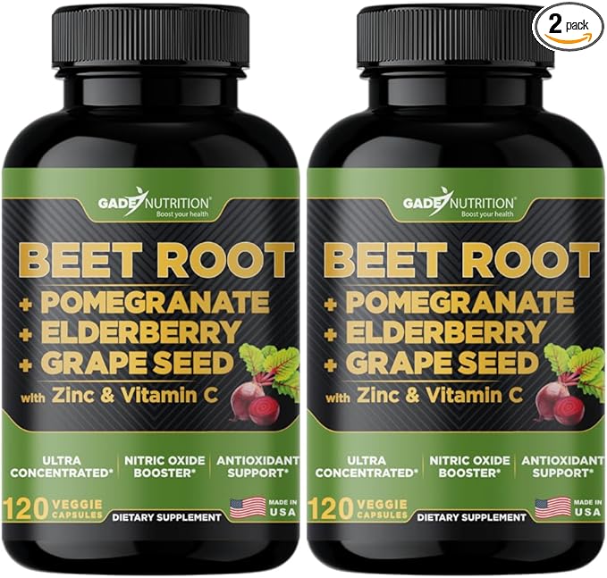 Gade Nutrition Beet Root Capsules Concentrated | Extra Strength Beetroot Extract Formula | Elderberry with Vitamin C and Zinc Pomegranate Grape Seed |Made in USA (Pack of 2)