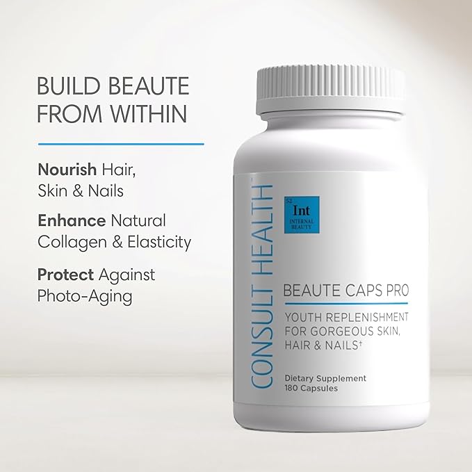 Consult Health Beaute Caps Pro - Supports Hair Growth Skin &amp Nail Health - Collagen Vitamins B6 B7B12 D &amp 10500 mcg Biotin - MSM Blood Orange - Anti-Aging - USA Made - Women &amp Men 6