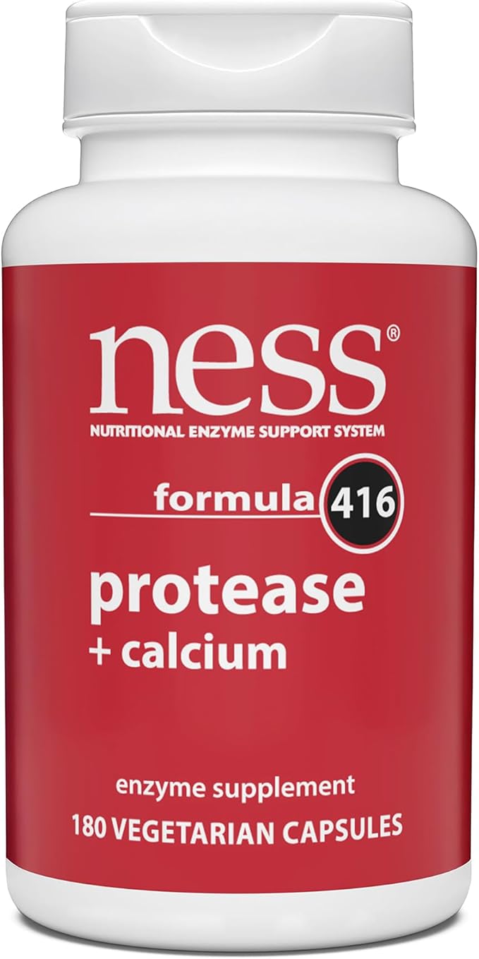 Ness® Protease + Calcium | Enzyme Supplement with Calcium | Supports Protein Digestion &amp Immune Function | 180 Vegetarian Capsules