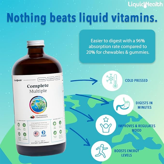 LIQUIDHEALTH Optimum Joint Glucosamine Chondroitin Supplement &amp Complete Multiple Daily Multivitamin Bundle for Men &amp Women - Immune Support Bone Joint Health Whole Foods - USA Made Vegan