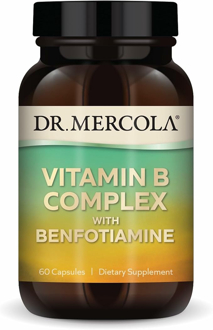 Dr. Mercola Vitamin B Complex with Benfotiamine - Supports Cellular Brain &amp Immune Health - Non-GMO Gluten-Free &amp Soy-Free - 60 Capsules (30 Servings)