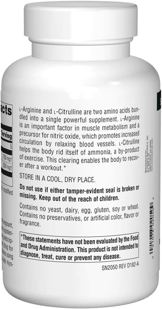 Source Naturals L-Arginine L-Citrulline Complex Essential Amino Acid Supplement Supports Peak Performance* 1000 mg - 240 Tablets