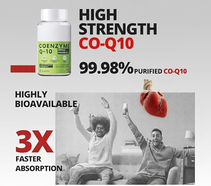 Organics Coenzyme Q10 (CoQ10) 200mg with Piperine 95%| Advanced Antioxidant &amp Heart Health Support with Arjuna Resveratrol Garlic &amp Plant-Based Nutrients | 60 Vegan Capsules
