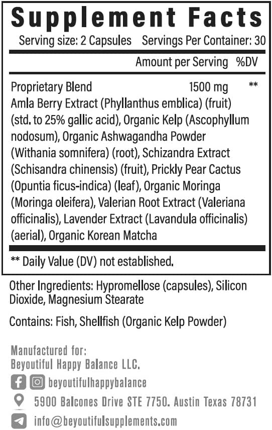 Beyoutiful Happy Balance Soul Dietary Supplement Weight Loss &amp Appetite suppressant Metabolism Support for Fat Burning. Suplemento para supresion de apetito y bajar de peso quema de grasa